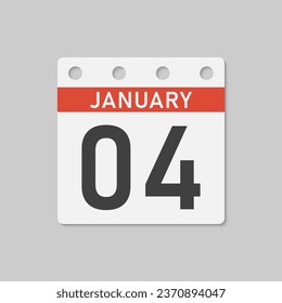 Minimal icon page calendar - 4 January. Vector illustration day of the month. 4th day of month Sunday, Monday, Tuesday, Wednesday, Thursday, Friday, Saturday. Template for anniversary, reminder, plan