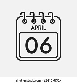 Minimale Icon-Seite Kalender - 6. April. Vektorgrafik Tag des Monats. Sonntag, 6. Tag des Monats, Montag, Dienstag, Mittwoch, Donnerstag, Freitag, Samstag. Vorlage für Jubiläum, Erinnerung, Plan