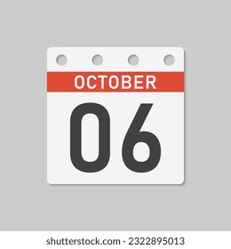 Minimal icon page calendar - 6 October. Vector illustration day of the month. 6th day of month Sunday, Monday, Tuesday, Wednesday, Thursday, Friday, Saturday. Template for anniversary, reminder, plan