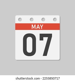 Minimal icon page calendar - 7 May. Vector illustration day of the month. 7th day of month Sunday, Monday, Tuesday, Wednesday, Thursday, Friday, Saturday. Template for anniversary, reminder, plan