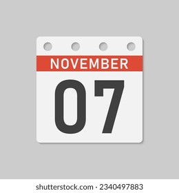 Minimal icon page calendar - 7 November. Vector illustration day of month. 7th day of month Sunday, Monday, Tuesday, Wednesday, Thursday, Friday, Saturday. Template for anniversary, reminder, plan