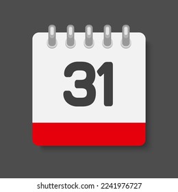 Minimal icon page calendar - number 31. Vector illustration day of the month. 31th day of month Sunday, Monday, Tuesday, Wednesday, Thursday, Friday, Saturday. Template for anniversary, reminder, plan