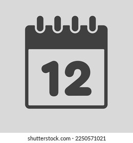 Minimaler Icon-Kalender - Nummer 12. Vektorgrafik Tag des Monats. 12. Tag des Monats Sonntag, Montag, Dienstag, Mittwoch, Donnerstag, Freitag, Samstag. Vorlage für Jubiläum, Erinnerung, Plan