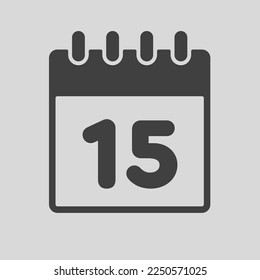 Minimal icon page calendar - number 15. Vector illustration day of the month. 15th day of month Sunday, Monday, Tuesday, Wednesday, Thursday, Friday, Saturday. Template for anniversary, reminder, plan
