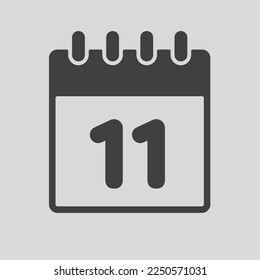 Minimal icon page calendar - number 11. Vector illustration day of the month. 11th day of month Sunday, Monday, Tuesday, Wednesday, Thursday, Friday, Saturday. Template for anniversary, reminder, plan