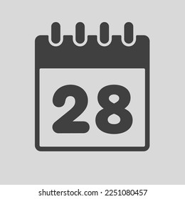 Minimal icon page calendar - number 28. Vector illustration day of the month. 28th day of month Sunday, Monday, Tuesday, Wednesday, Thursday, Friday, Saturday. Template for anniversary, reminder, plan