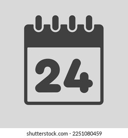 Minimal icon page calendar - number 24. Vector illustration day of the month. 24th day of month Sunday, Monday, Tuesday, Wednesday, Thursday, Friday, Saturday. Template for anniversary, reminder, plan