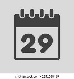 Minimal icon page calendar - number 29. Vector illustration day of the month. 29th day of month Sunday, Monday, Tuesday, Wednesday, Thursday, Friday, Saturday. Template for anniversary, reminder, plan