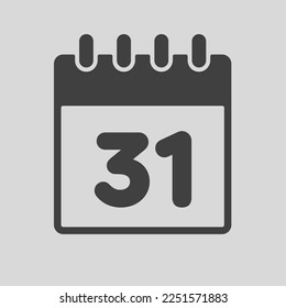 Minimal icon page calendar - number 31. Vector illustration day of the month. 31th day of month Sunday, Monday, Tuesday, Wednesday, Thursday, Friday, Saturday. Template for anniversary, reminder, plan