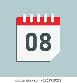Minimal icon page calendar - number 8. Vector illustration day of the month. 8th day of month Sunday, Monday, Tuesday, Wednesday, Thursday, Friday, Saturday. Template for anniversary, reminder, plan