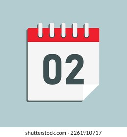 Minimal icon page calendar - number 2. Vector illustration day of the month. 2th day of month Sunday, Monday, Tuesday, Wednesday, Thursday, Friday, Saturday. Template for anniversary, reminder, plan