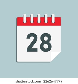Minimal icon page calendar - number 28. Vector illustration day of the month. 28th day of month Sunday, Monday, Tuesday, Wednesday, Thursday, Friday, Saturday. Template for anniversary, reminder, plan