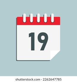 Minimal icon page calendar - number 19. Vector illustration day of the month. 19th day of month Sunday, Monday, Tuesday, Wednesday, Thursday, Friday, Saturday. Template for anniversary, reminder, plan