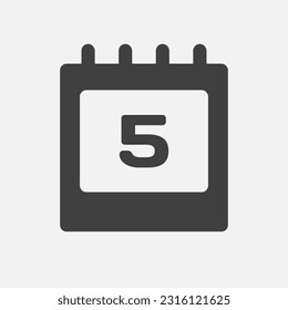 Minimal icon page calendar - number 5. Vector illustration day of the month. 5th day of month Sunday, Monday, Tuesday, Wednesday, Thursday, Friday, Saturday. Template for anniversary, reminder, plan