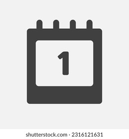 Minimal icon page calendar - number 1. Vector illustration day of the month. 1th day of month Sunday, Monday, Tuesday, Wednesday, Thursday, Friday, Saturday. Template for anniversary, reminder, plan