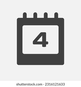 Minimal icon page calendar - number 4. Vector illustration day of the month. 4th day of month Sunday, Monday, Tuesday, Wednesday, Thursday, Friday, Saturday. Template for anniversary, reminder, plan