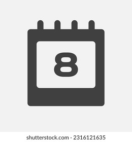 Minimal icon page calendar - number 8. Vector illustration day of the month. 8th day of month Sunday, Monday, Tuesday, Wednesday, Thursday, Friday, Saturday. Template for anniversary, reminder, plan