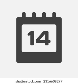 Minimal icon page calendar - number 14. Vector illustration day of the month. 14th day of month Sunday, Monday, Tuesday, Wednesday, Thursday, Friday, Saturday. Template for anniversary, reminder, plan