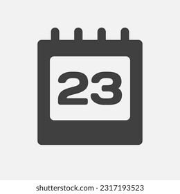 Minimal icon page calendar - number 23. Vector illustration day of the month. 23th day of month Sunday, Monday, Tuesday, Wednesday, Thursday, Friday, Saturday. Template for anniversary, reminder, plan