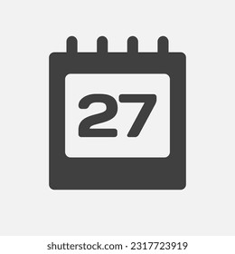 Minimal icon page calendar - number 27. Vector illustration day of the month. 27th day of month Sunday, Monday, Tuesday, Wednesday, Thursday, Friday, Saturday. Template for anniversary, reminder, plan