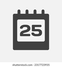 Minimal icon page calendar - number 25. Vector illustration day of the month. 25th day of month Sunday, Monday, Tuesday, Wednesday, Thursday, Friday, Saturday. Template for anniversary, reminder, plan