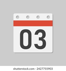 Minimal icon page calendar - number 3. Vector illustration day of the month. 3th day of month Sunday, Monday, Tuesday, Wednesday, Thursday, Friday, Saturday. Template for anniversary, reminder, plan