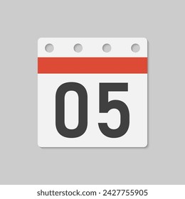 Minimal icon page calendar - number 5. Vector illustration day of the month. 5th day of month Sunday, Monday, Tuesday, Wednesday, Thursday, Friday, Saturday. Template for anniversary, reminder, plan