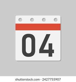 Minimal icon page calendar - number 4. Vector illustration day of the month. 4th day of month Sunday, Monday, Tuesday, Wednesday, Thursday, Friday, Saturday. Template for anniversary, reminder, plan