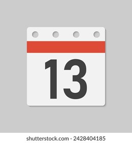 Minimal icon page calendar - number 13. Vector illustration day of the month. 13th day of month Sunday, Monday, Tuesday, Wednesday, Thursday, Friday, Saturday. Template for anniversary, reminder, plan