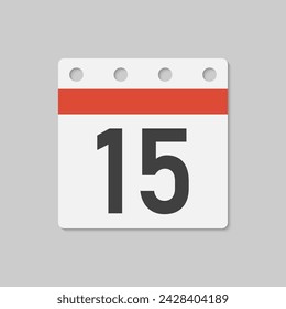 Minimal icon page calendar - number 15. Vector illustration day of the month. 15th day of month Sunday, Monday, Tuesday, Wednesday, Thursday, Friday, Saturday. Template for anniversary, reminder, plan
