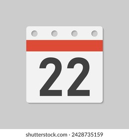 Minimal icon page calendar - number 22. Vector illustration day of the month. 22th day of month Sunday, Monday, Tuesday, Wednesday, Thursday, Friday, Saturday. Template for anniversary, reminder, plan