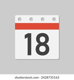 Minimal icon page calendar - number 18. Vector illustration day of the month. 18th day of month Sunday, Monday, Tuesday, Wednesday, Thursday, Friday, Saturday. Template for anniversary, reminder, plan