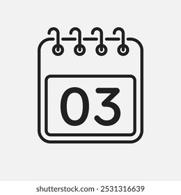 Minimal icon page calendar - number 3. Vector illustration day of the month. 3th day of month Sunday, Monday, Tuesday, Wednesday, Thursday, Friday, Saturday. Template for anniversary, reminder, plan