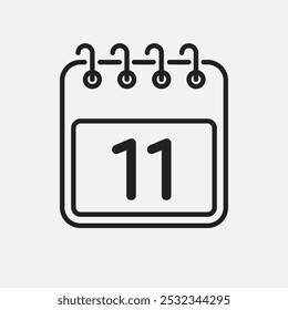 Minimal icon page calendar - number 11. Vector illustration day of the month. 11th day of month Sunday, Monday, Tuesday, Wednesday, Thursday, Friday, Saturday. Template for anniversary, reminder, plan