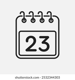 Minimal icon page calendar - number 23. Vector illustration day of the month. 23th day of month Sunday, Monday, Tuesday, Wednesday, Thursday, Friday, Saturday. Template for anniversary, reminder, plan