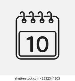 Minimal icon page calendar - number 10. Vector illustration day of the month. 10th day of month Sunday, Monday, Tuesday, Wednesday, Thursday, Friday, Saturday. Template for anniversary, reminder, plan