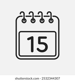 Minimal icon page calendar - number 15. Vector illustration day of the month. 15th day of month Sunday, Monday, Tuesday, Wednesday, Thursday, Friday, Saturday. Template for anniversary, reminder, plan