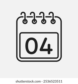 Minimal icon page calendar - number 4. Vector illustration day of the month. 4th day of month Sunday, Monday, Tuesday, Wednesday, Thursday, Friday, Saturday. Template for anniversary, reminder, plan