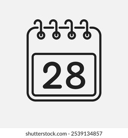 Minimal icon page calendar - number 28. Vector illustration day of the month. 28th day of month Sunday, Monday, Tuesday, Wednesday, Thursday, Friday, Saturday. Template for anniversary, reminder, plan