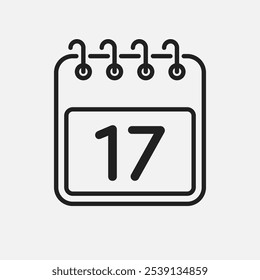 Minimal icon page calendar - number 17. Vector illustration day of the month. 17th day of month Sunday, Monday, Tuesday, Wednesday, Thursday, Friday, Saturday. Template for anniversary, reminder, plan