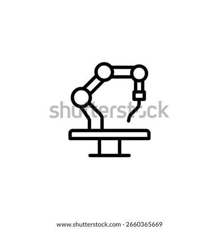 A minimal icon representing robotic surgery with a multi-jointed robotic arm and surgical tool poised over an operating table.[8][9][10]