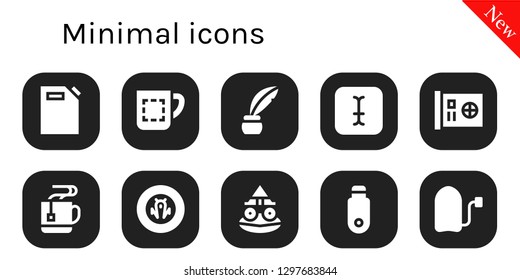  minimal icon set. 10 filled minimal icons. Simple modern icons about  - Gas can, Mug, Inkwell, Typing, Card, Shield, Toad, Pendrive, Surf