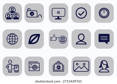 Conjunto mínimo de ícones criado para as necessidades de tecnologia empresarial e design criativo. Perfeito para apresentações de aplicativos de sites e projetos de marca.