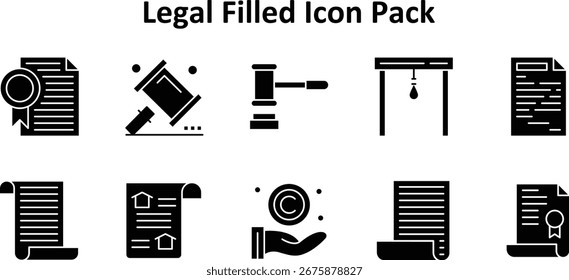 Minimal icon set featuring 10 Solid Filled icons based on Legal. Ideal for dashboards and mobile design.