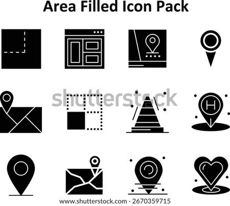 Minimal icon set featuring 12 Solid Filled icons based on Area. Ideal for dashboards and mobile design.