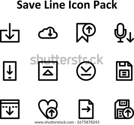 Minimal icon set featuring 12 Outline icons based on Save. Ideal for dashboards and mobile design.