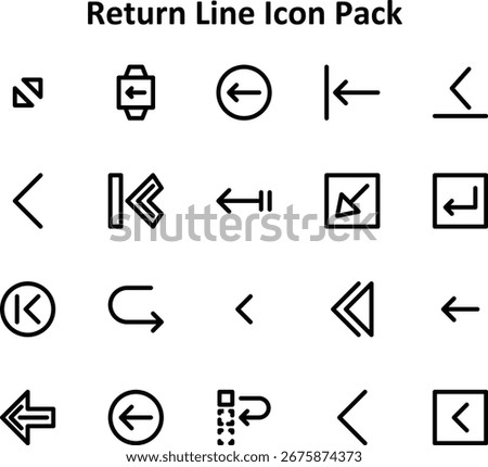 Minimal icon set featuring 20 Outline icons based on Return. Ideal for dashboards and mobile design.
