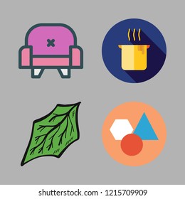 minimal icon set. vector set about leaf, pot, geometry and armchair icons set.