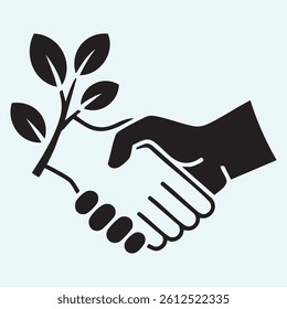 Minimal icon showing a human hand shaking a tree branch to symbolize harmony environment day vibes