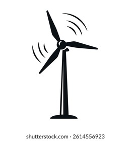 Minimal icon of single wind turbine with curved lines showing rotating blades